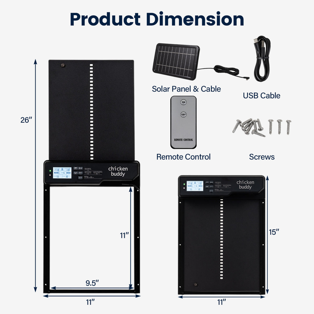 Solar Powered Automatic Chicken Coop Door - Anti-Pinch, Light & Time Modes, USB & Solar Charging