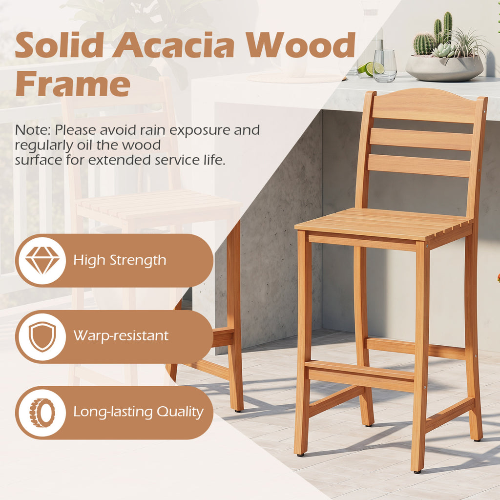 Solid Acacia Wood Bar Stools Heavy-duty Outdoor Barstools with 400