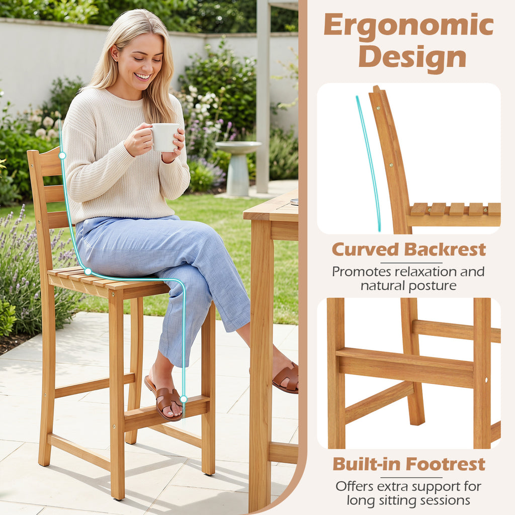 Solid Acacia Wood Bar Stools Heavy-duty Outdoor Barstools with 400