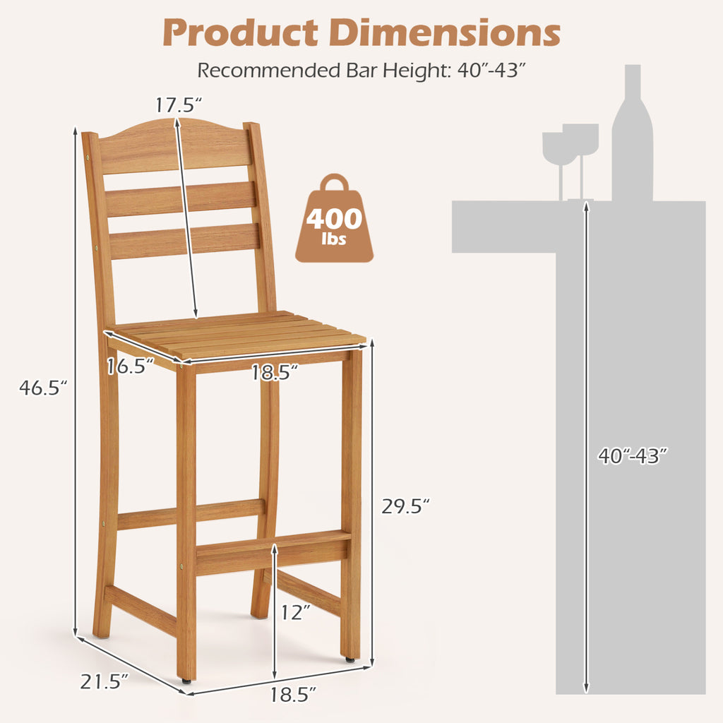 Solid Acacia Wood Bar Stools Heavy-duty Outdoor Barstools with 400