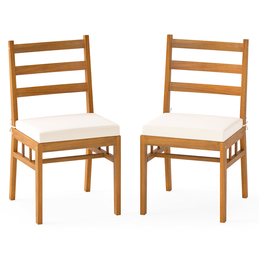 Acacia Wood Patio Chair Set of 2, White
