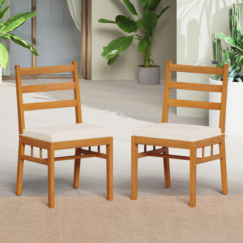 Acacia Wood Patio Chair Set of 2, White
