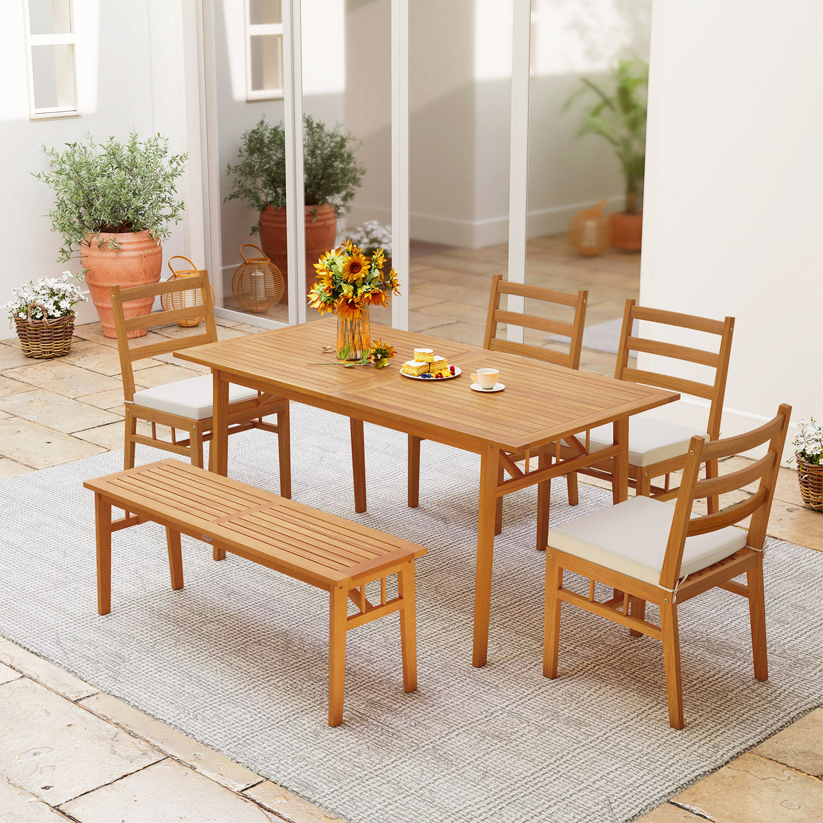 Acacia Wood Patio Chair Set of 2, White