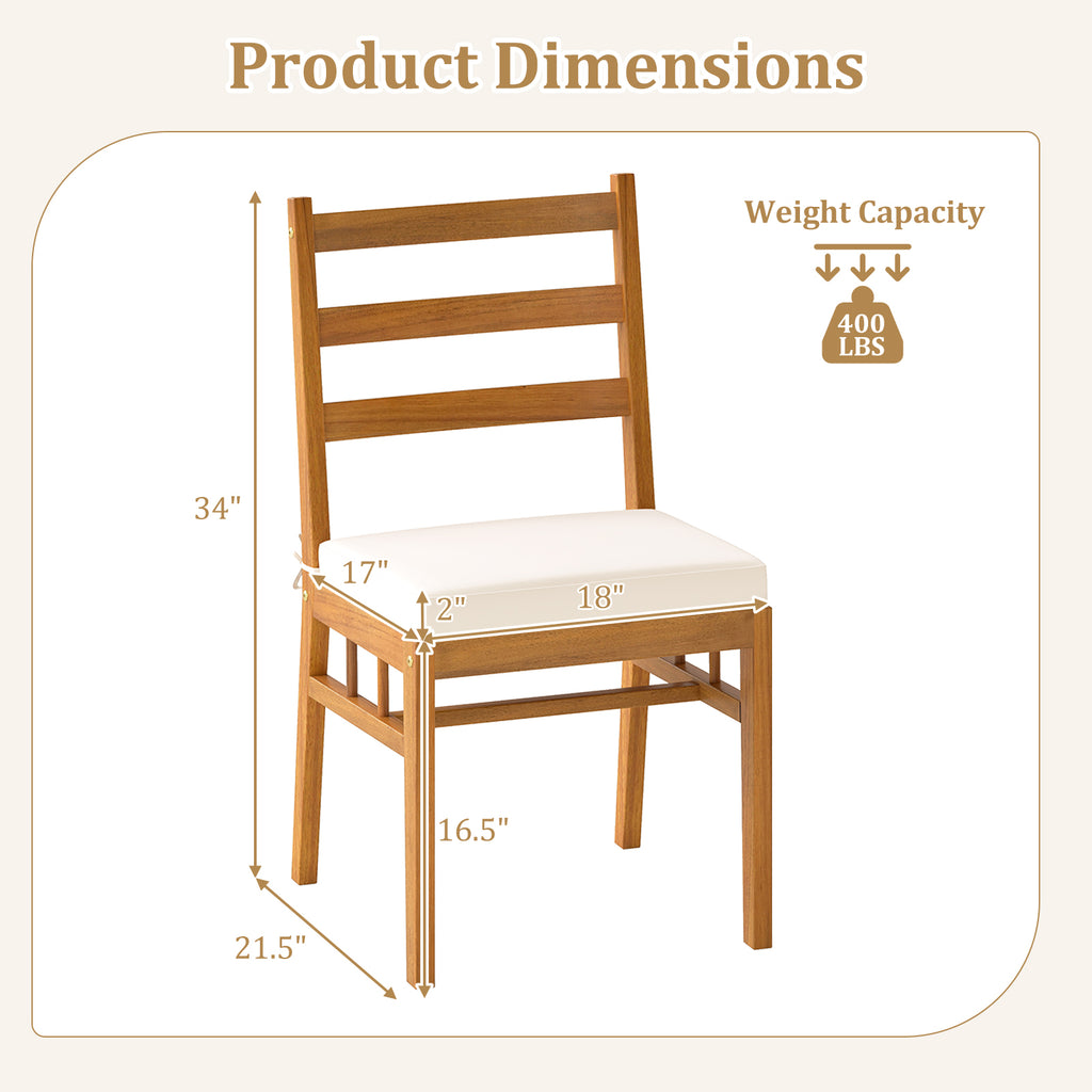 Acacia Wood Patio Chair Set of 2, White