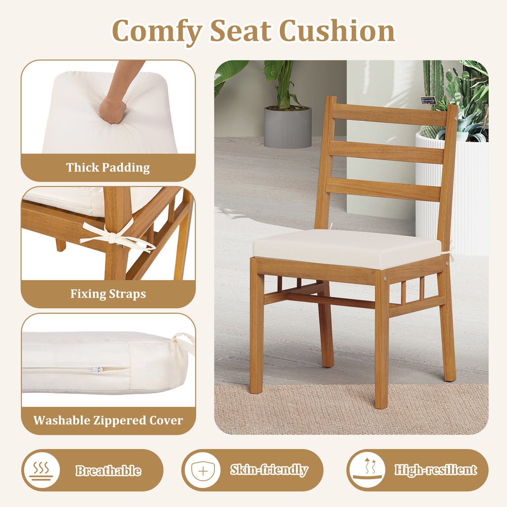 Acacia Wood Patio Chair Set of 2, White