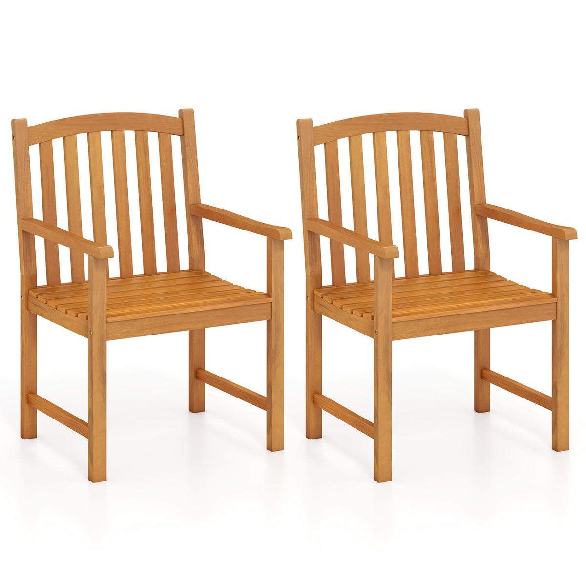 Acacia Wood Patio Chairs Set of 2 – Slatted Seat & Armrests