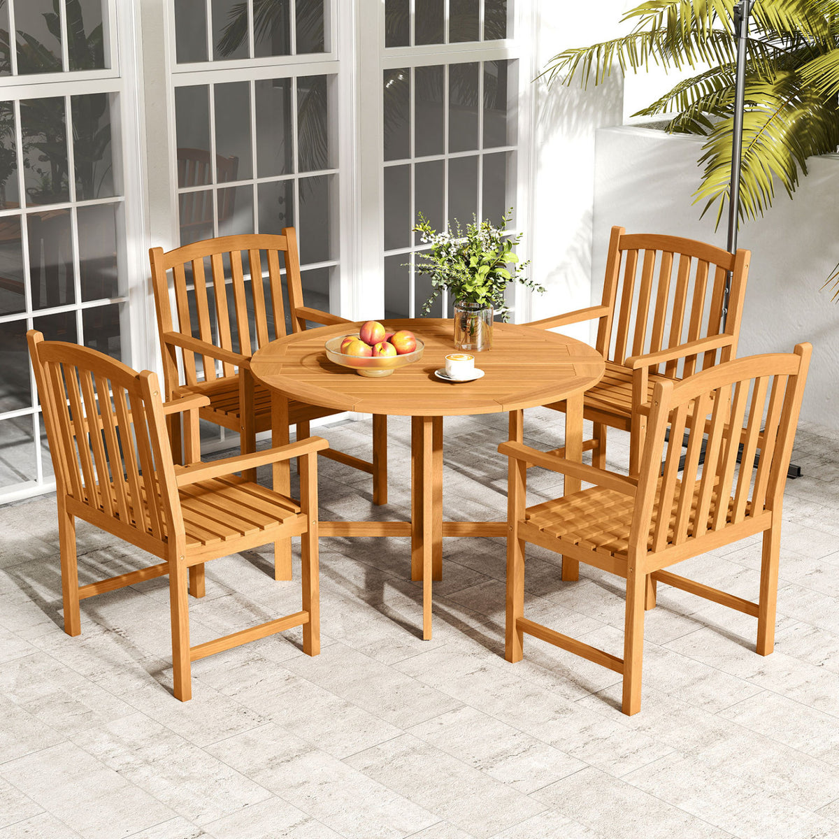 Acacia Wood Patio Chairs Set of 2 – Slatted Seat & Armrests
