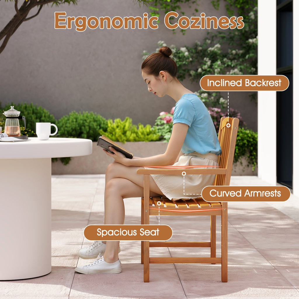 Acacia Wood Patio Chairs Set of 2 – Slatted Seat & Armrests