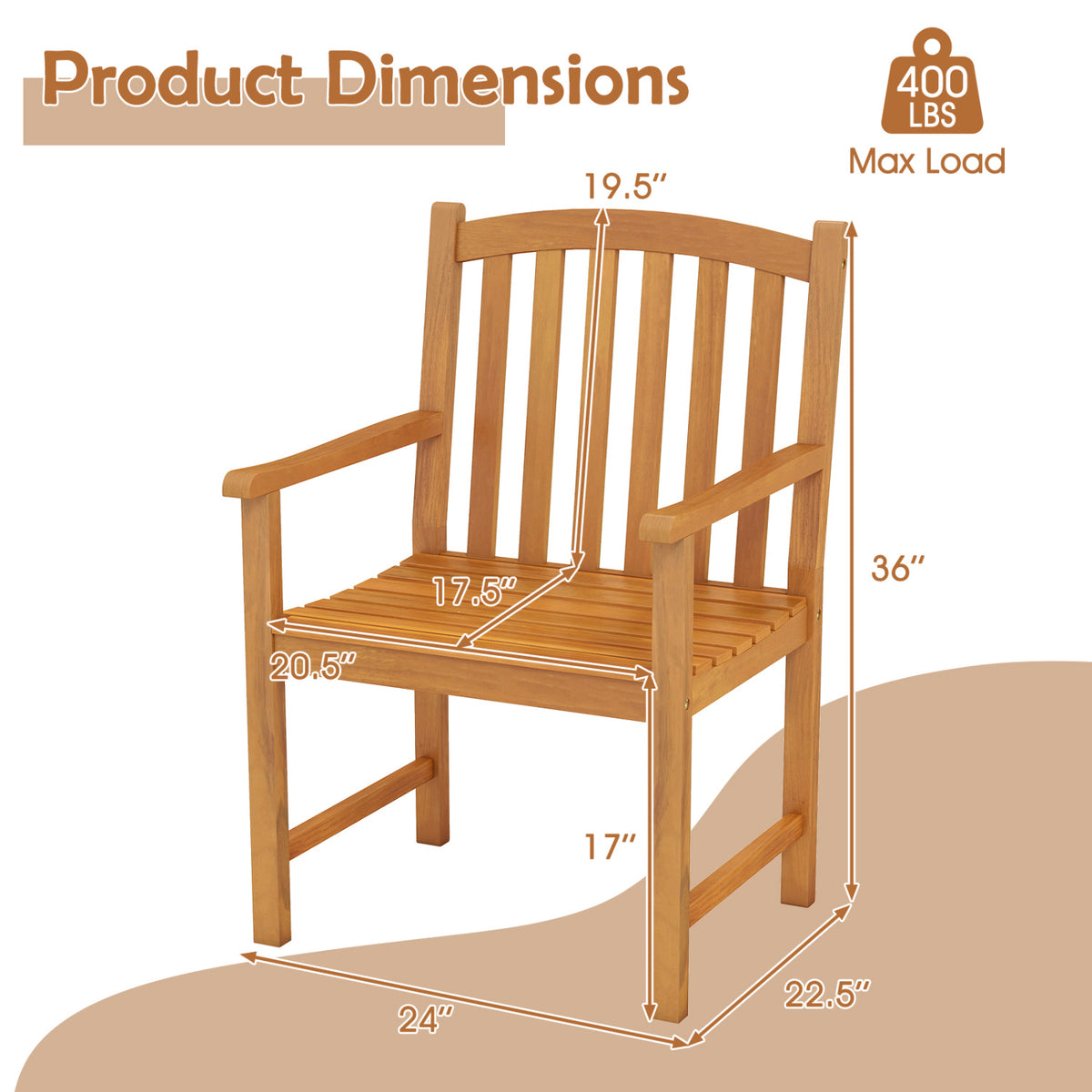 Acacia Wood Patio Chairs Set of 2 – Slatted Seat & Armrests