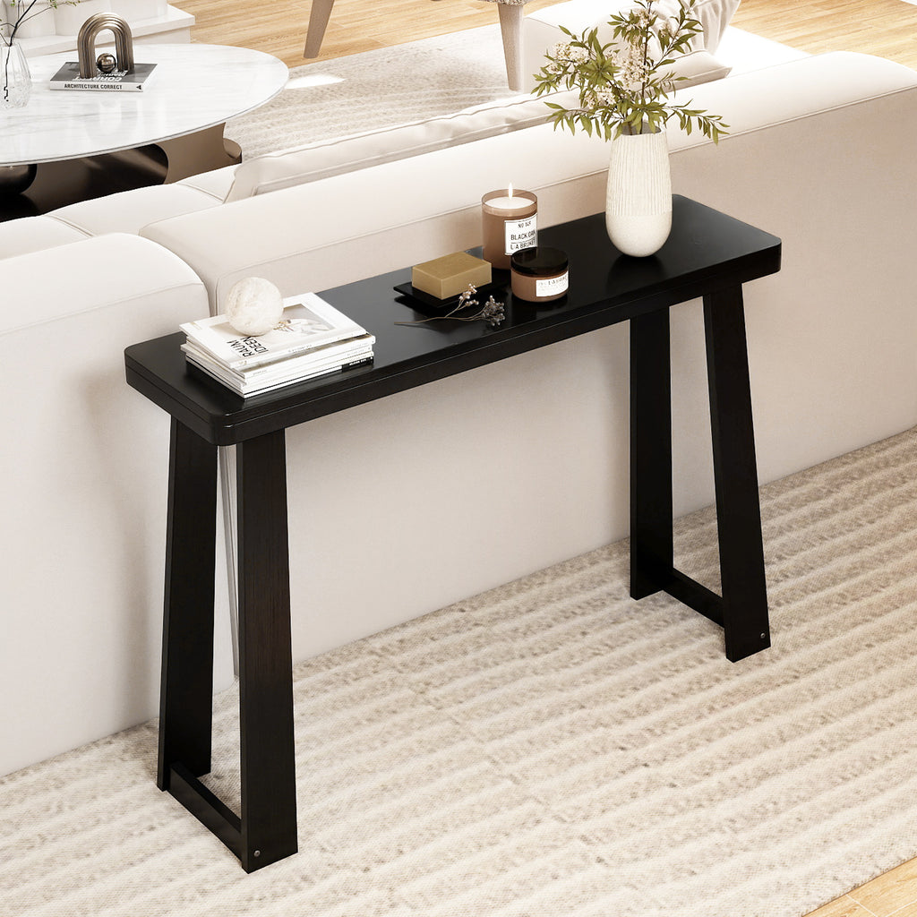 43" Console Table Narrow Entryway Black - Solid Rubber Wood