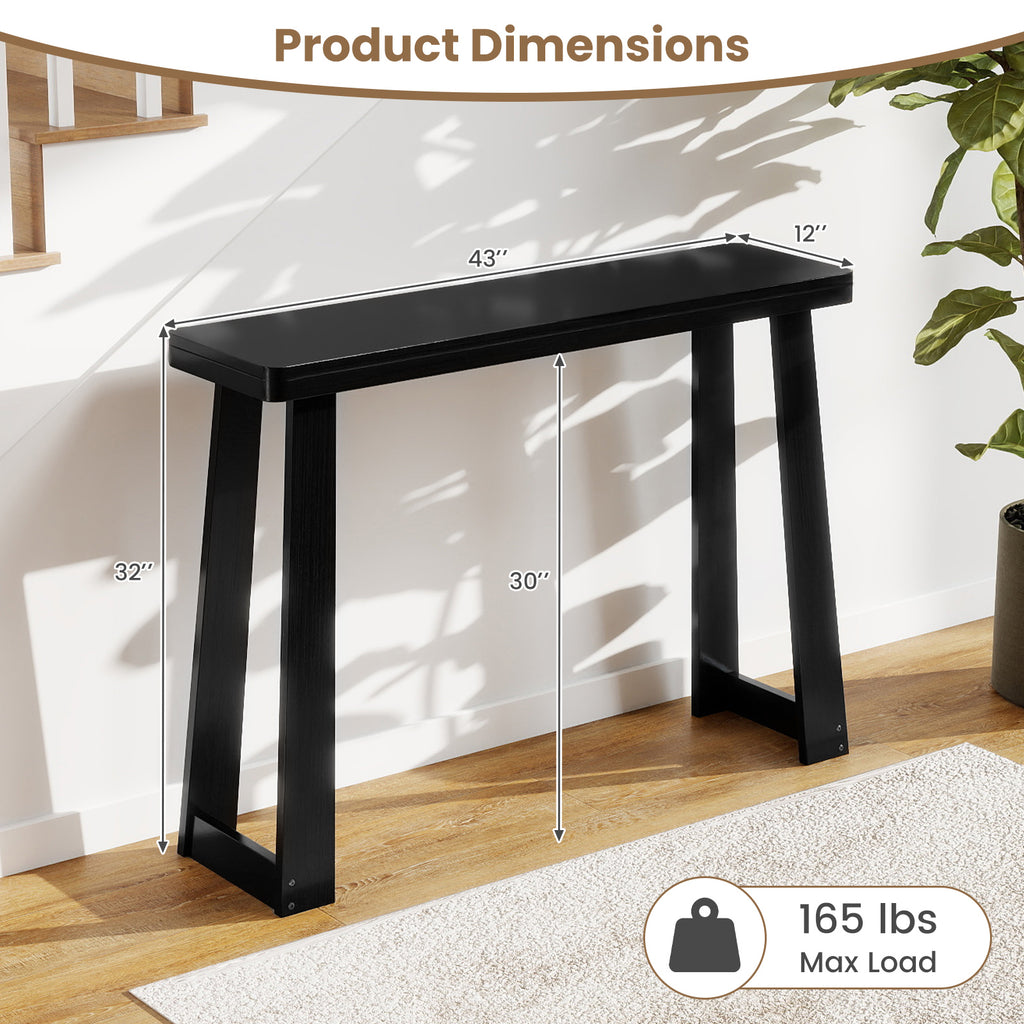 43" Console Table Narrow Entryway Black - Solid Rubber Wood