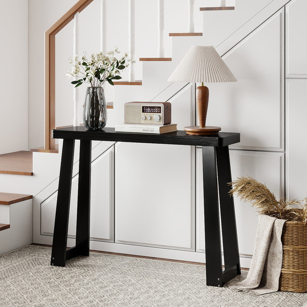 43" Console Table Narrow Entryway Black - Solid Rubber Wood