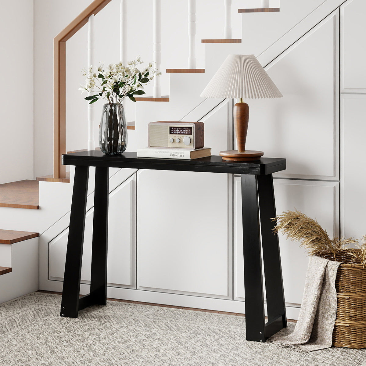 43" Console Table Narrow Entryway Black - Solid Rubber Wood