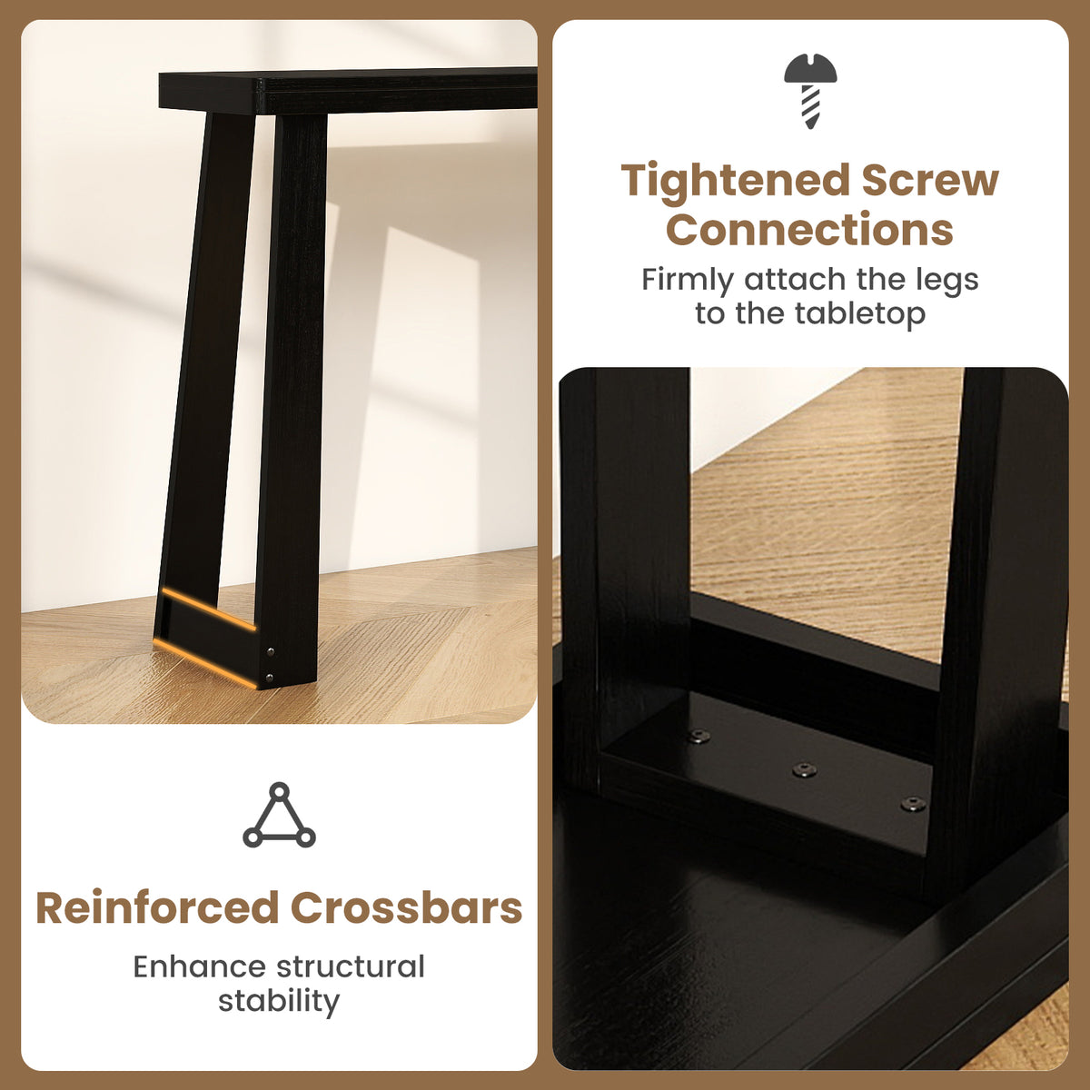 43" Console Table Narrow Entryway Black - Solid Rubber Wood