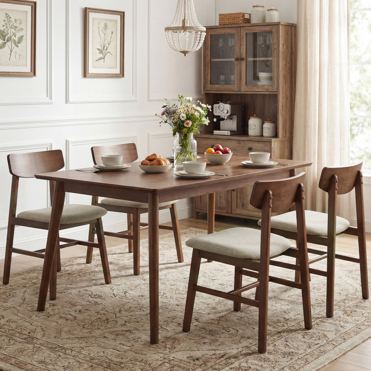 Solid Rubberwood Dining Chairs Set of 4 - Walnut