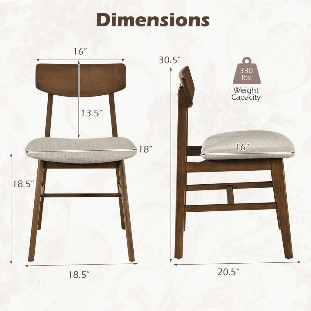 Walnut Dining Chairs Set of 4 - Solid Rubberwood with Curved Backrest