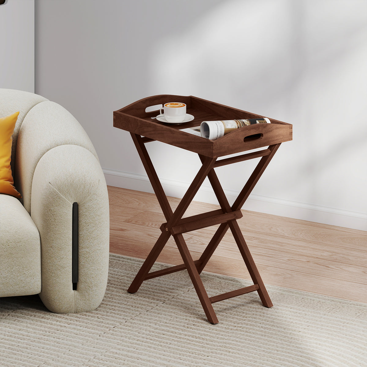 Solid Teak Wood Tray Table with Removable Top for Patio and Garden