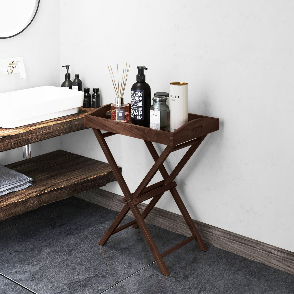 Solid Teak Wood Tray Table with Removable Top for Patio and Garden