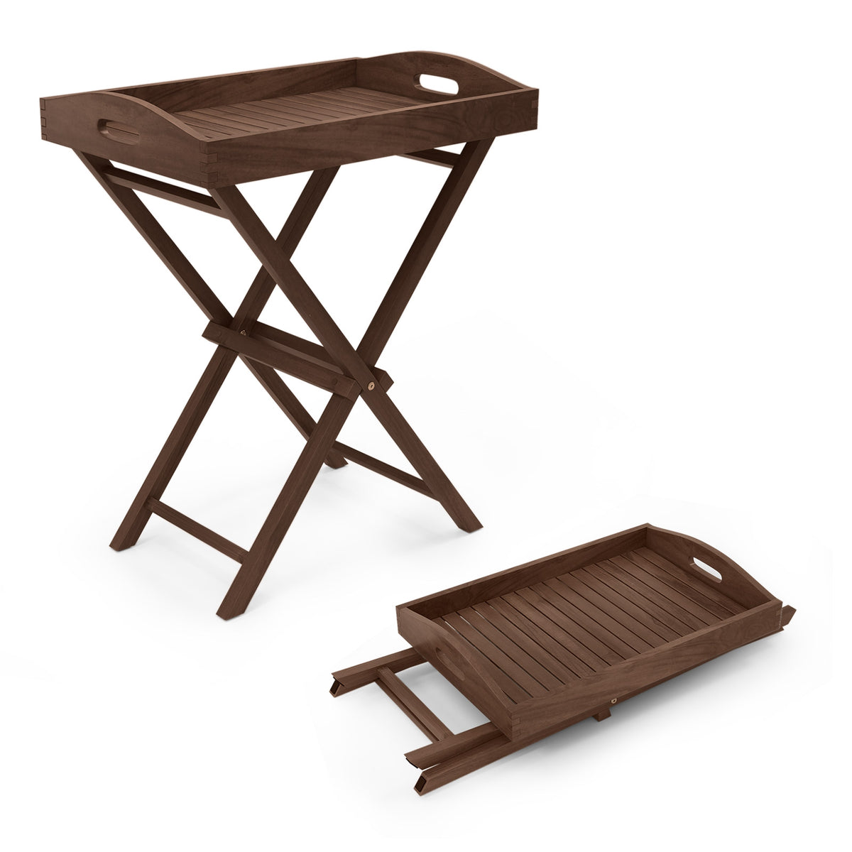 Solid Teak Wood Tray Table with Removable Top for Patio and Garden