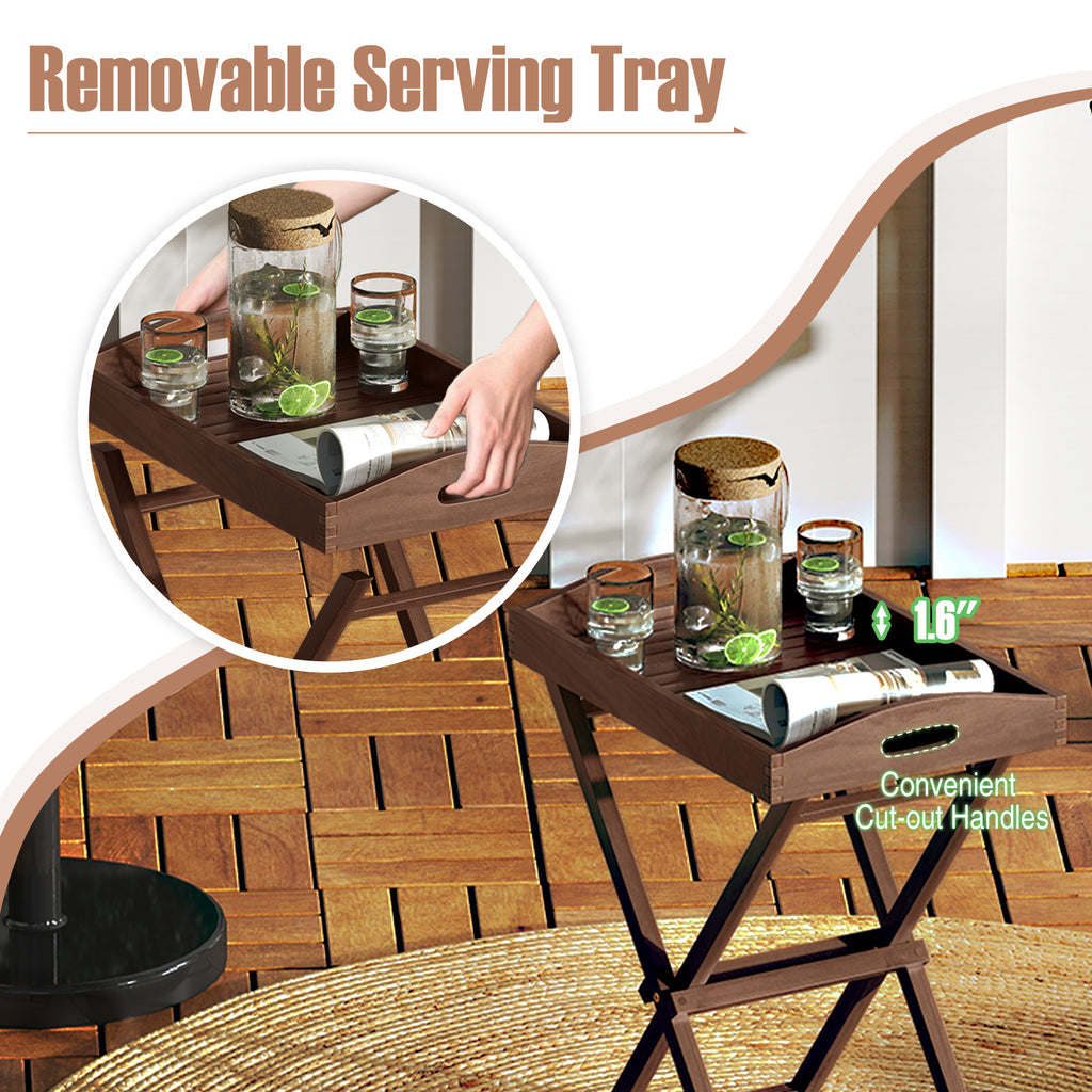 Solid Teak Wood Tray Table with Removable Top for Patio and Garden