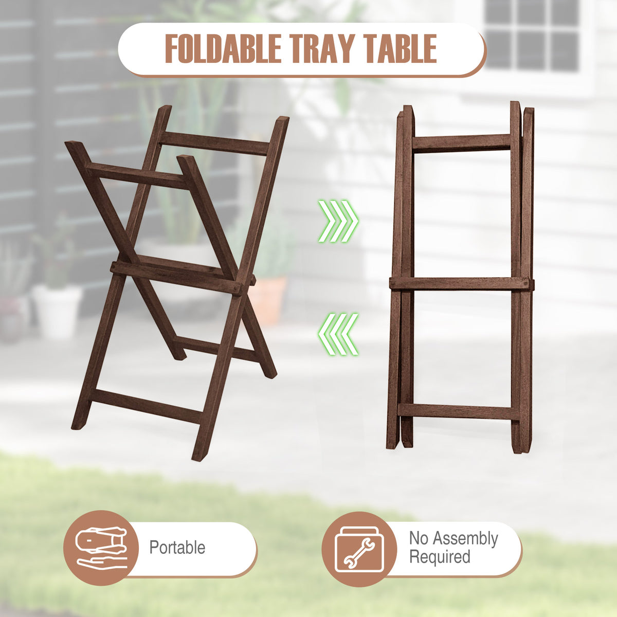 Solid Teak Wood Tray Table with Removable Top for Patio and Garden