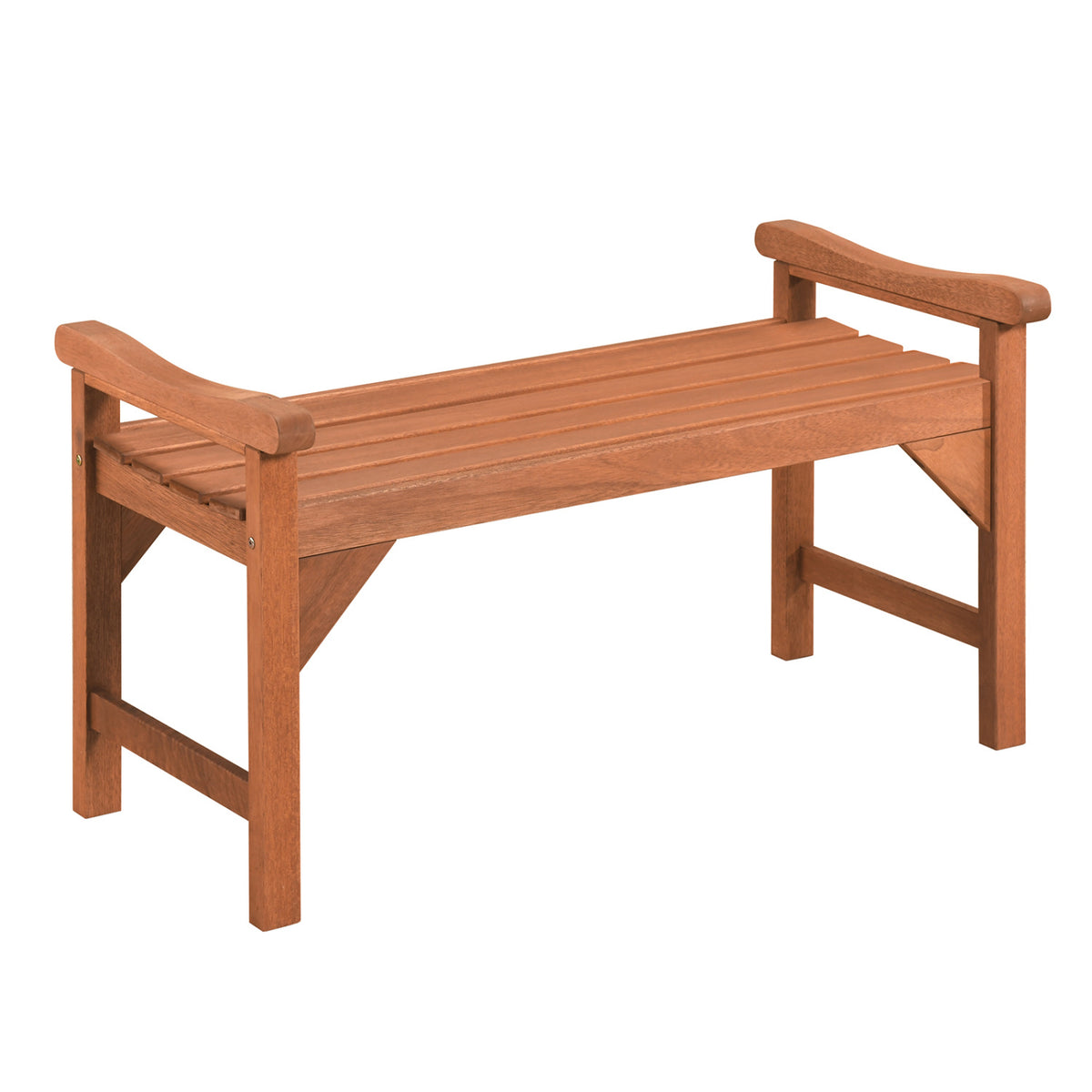 Solid Wood Backless Garden Bench with Support Handles and Curved