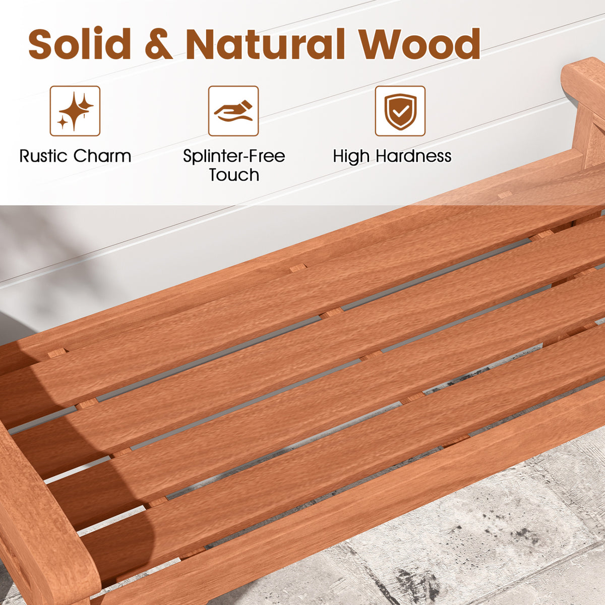 Solid Wood Backless Garden Bench with Support Handles and Curved