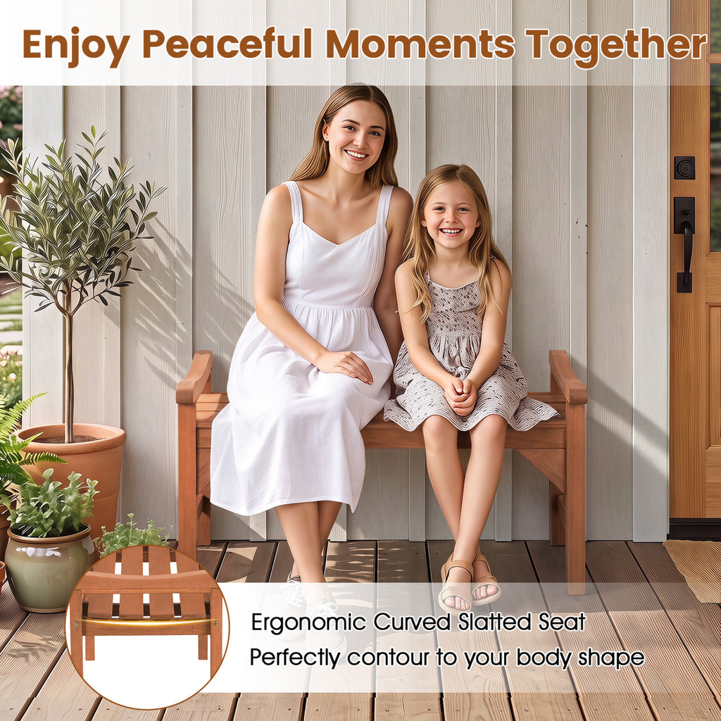 Solid Wood Backless Garden Bench with Support Handles and Curved