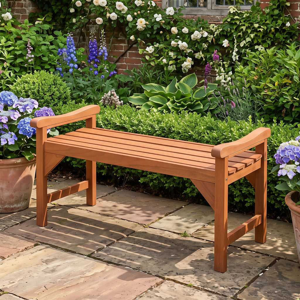 Solid Wood Backless Garden Bench with Support Handles and Curved