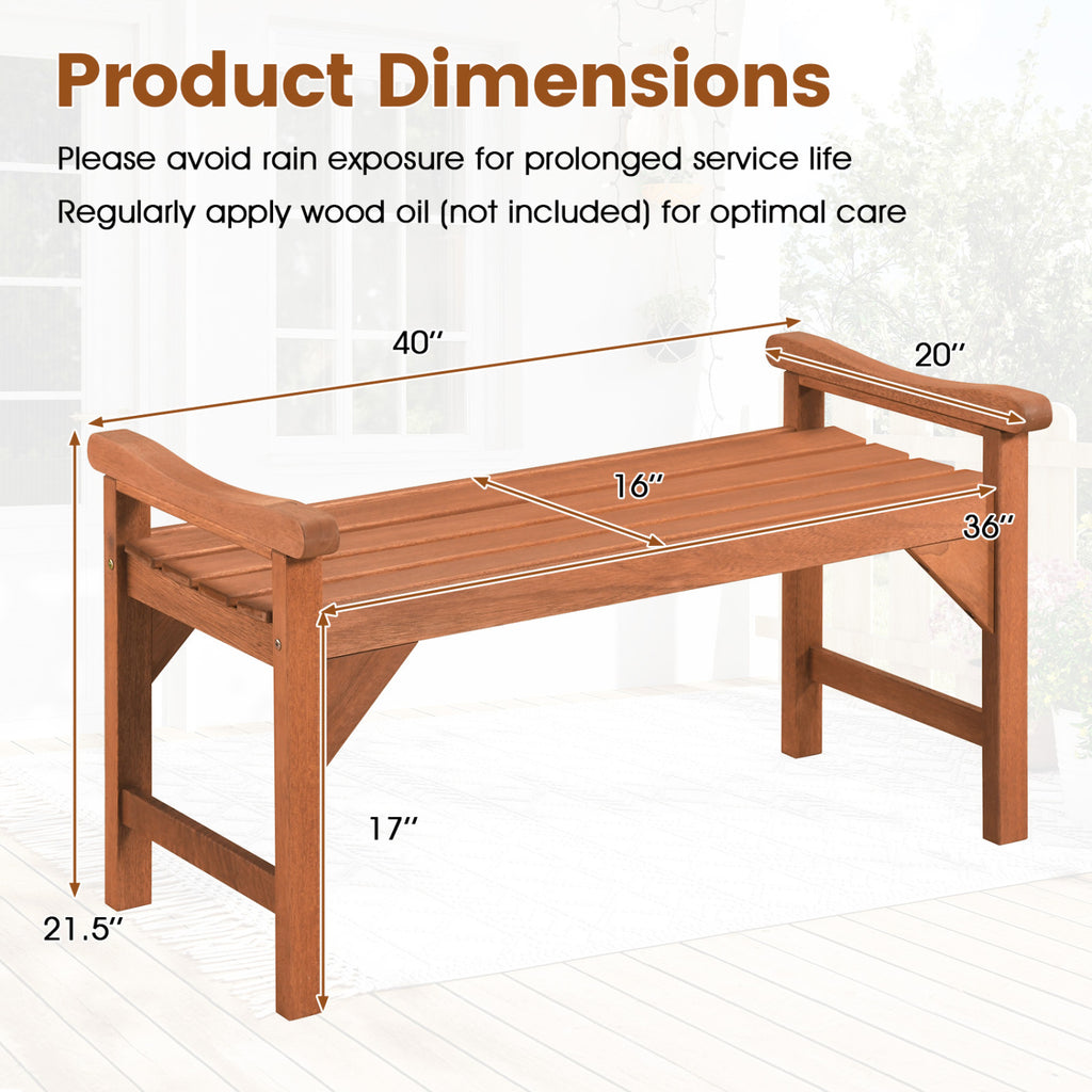 Solid Wood Backless Garden Bench with Support Handles and Curved