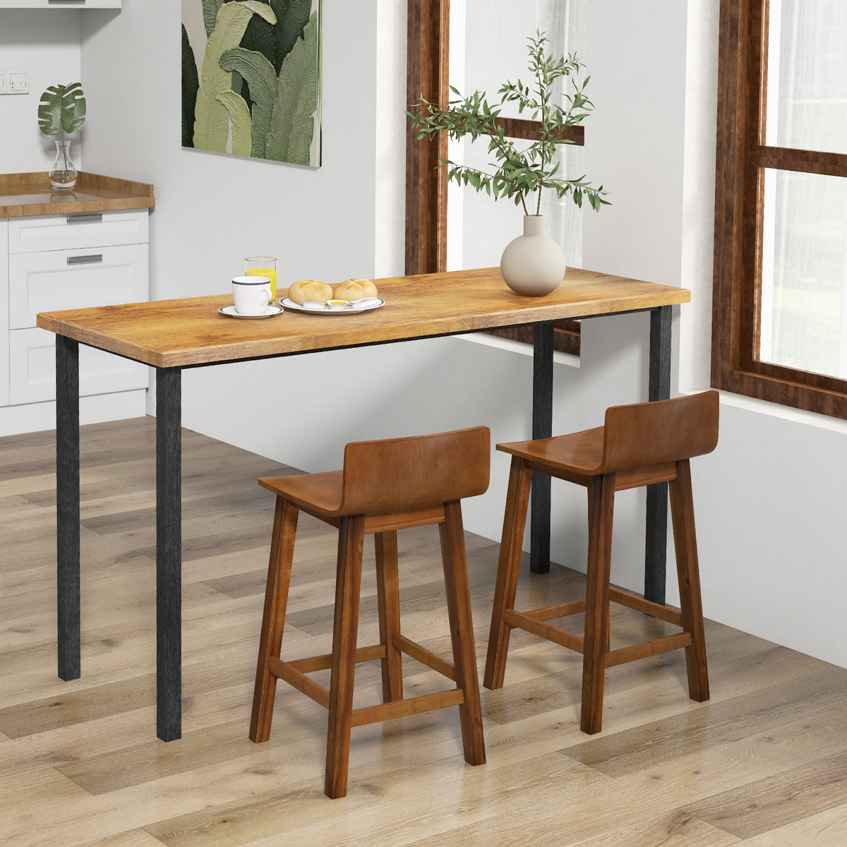 Wood Bar Stools Set of 2, 24 Inch - Brown