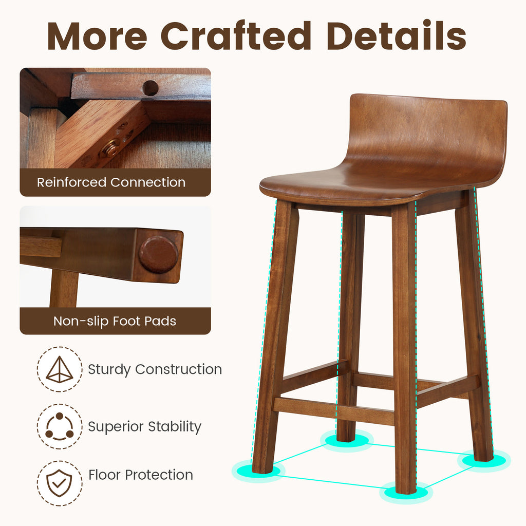 Wood Bar Stools Set of 2, 24 Inch - Brown