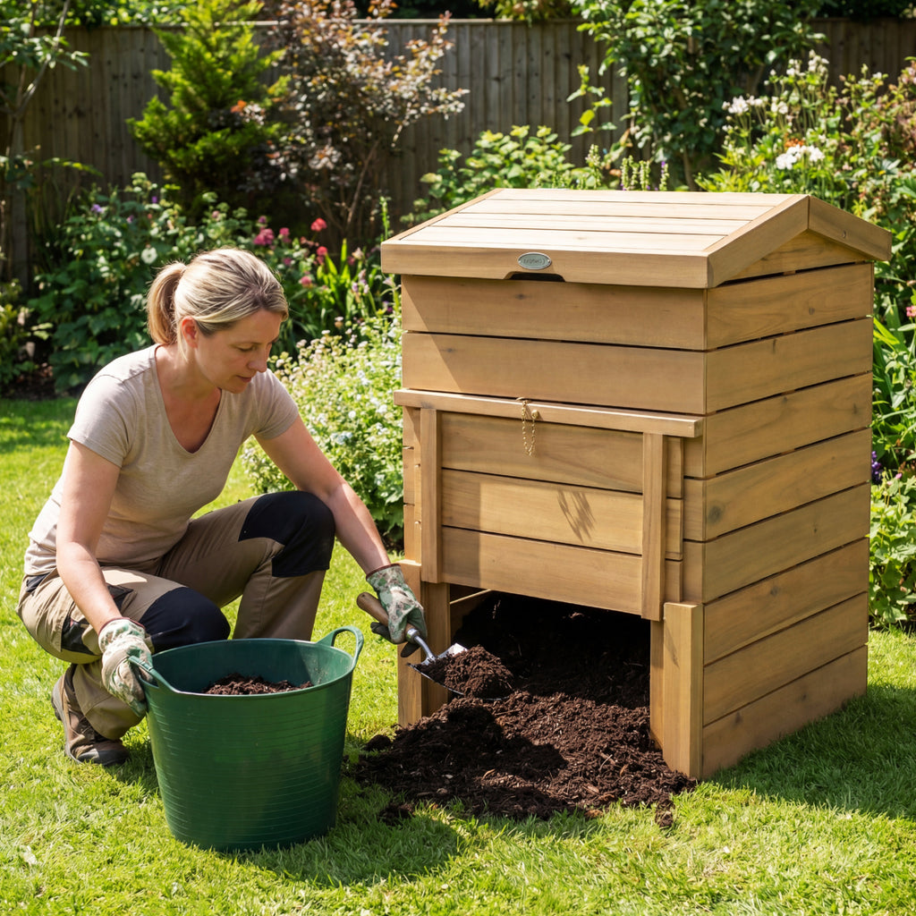 Solid Wood Compost Bin with Lockable Sliding Door and Flip-top