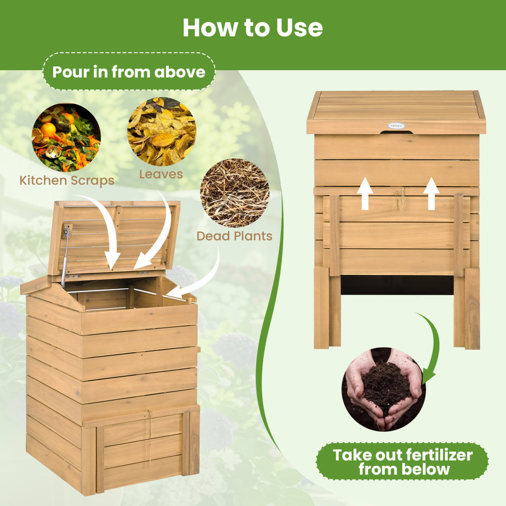 Solid Wood Compost Bin with Lockable Sliding Door and Flip-top