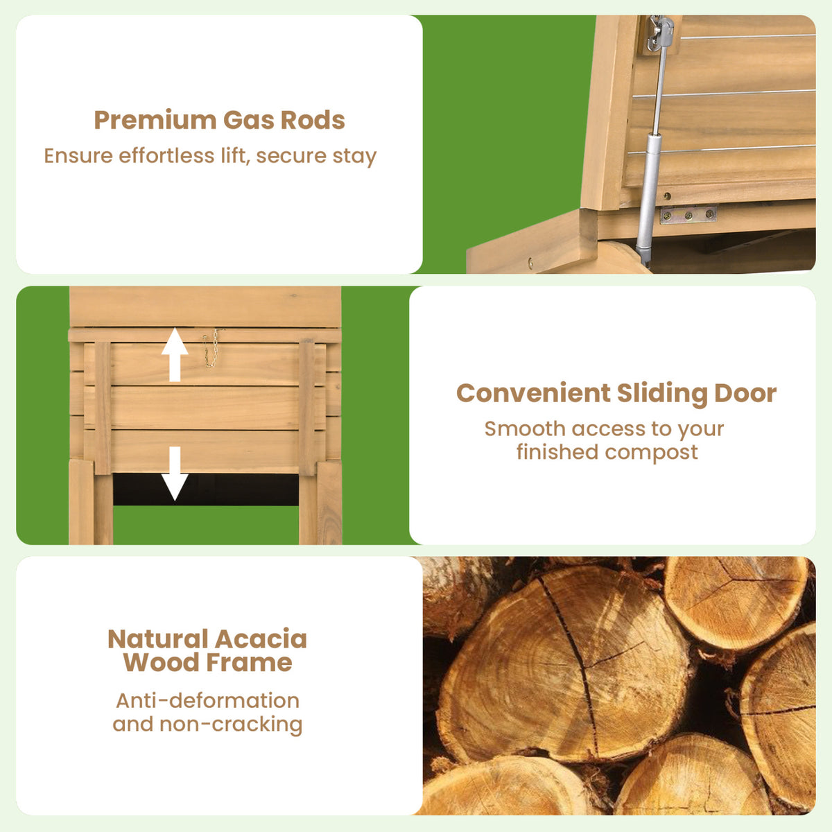 Solid Wood Compost Bin with Lockable Sliding Door and Flip-top