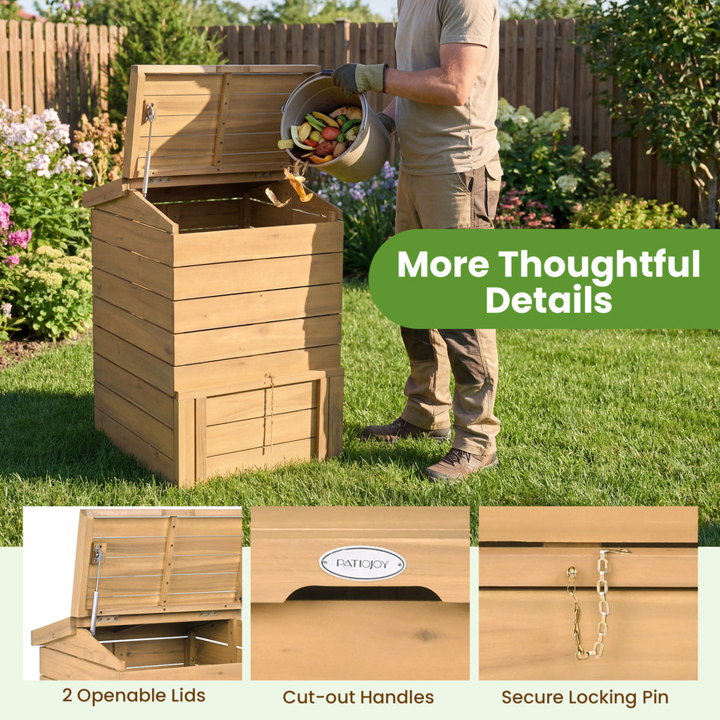 Solid Wood Compost Bin with Lockable Sliding Door and Flip-top