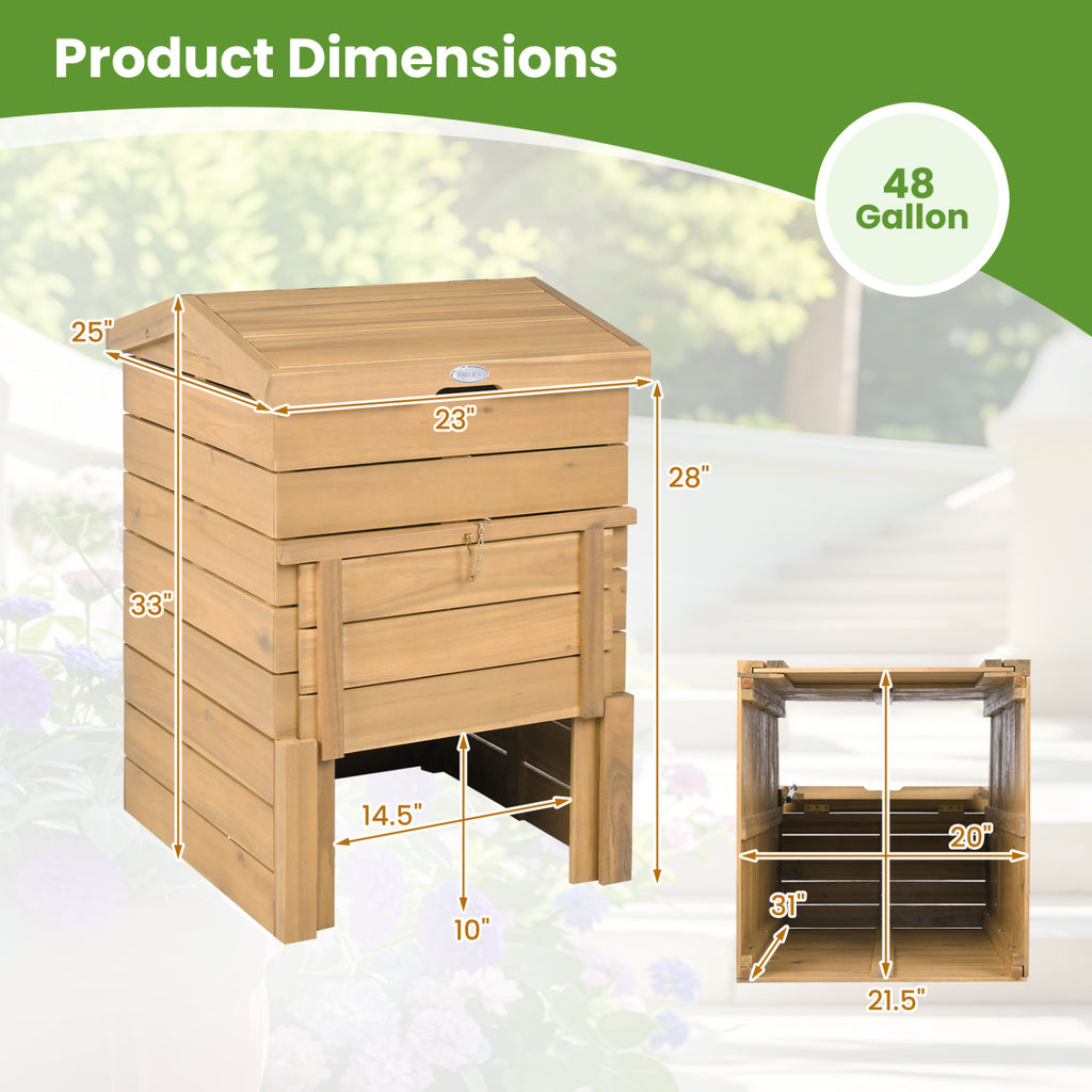 Solid Wood Compost Bin with Lockable Sliding Door and Flip-top
