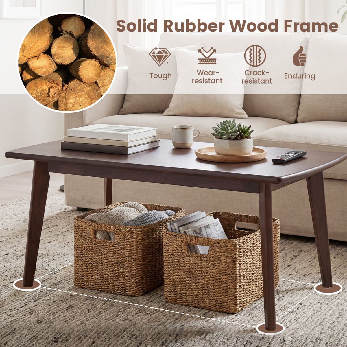 Walnut Rectangular Coffee Table - Mid-Century Modern Design
