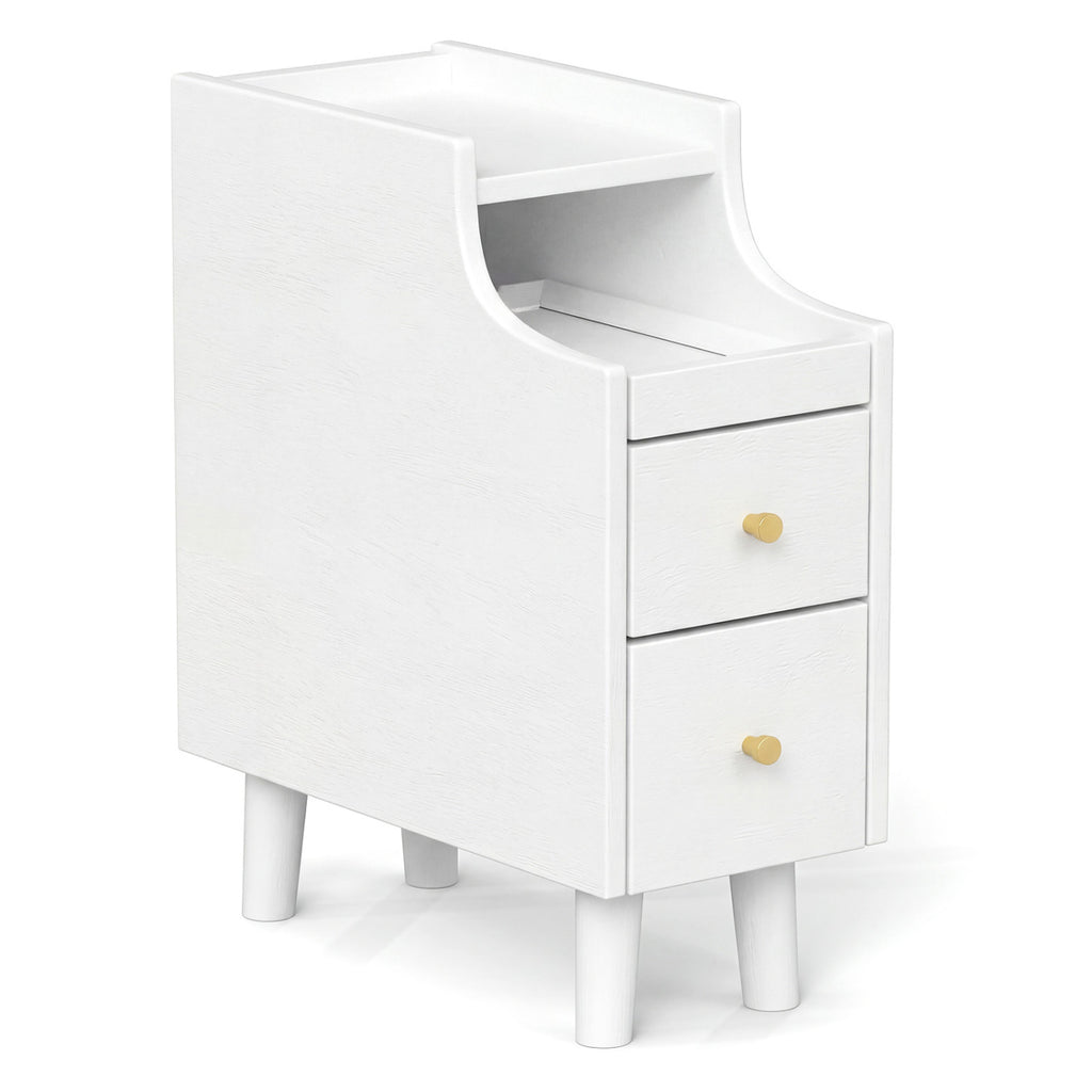 Wood Nightstand with Pull-Out Tray & 2 Drawers - White