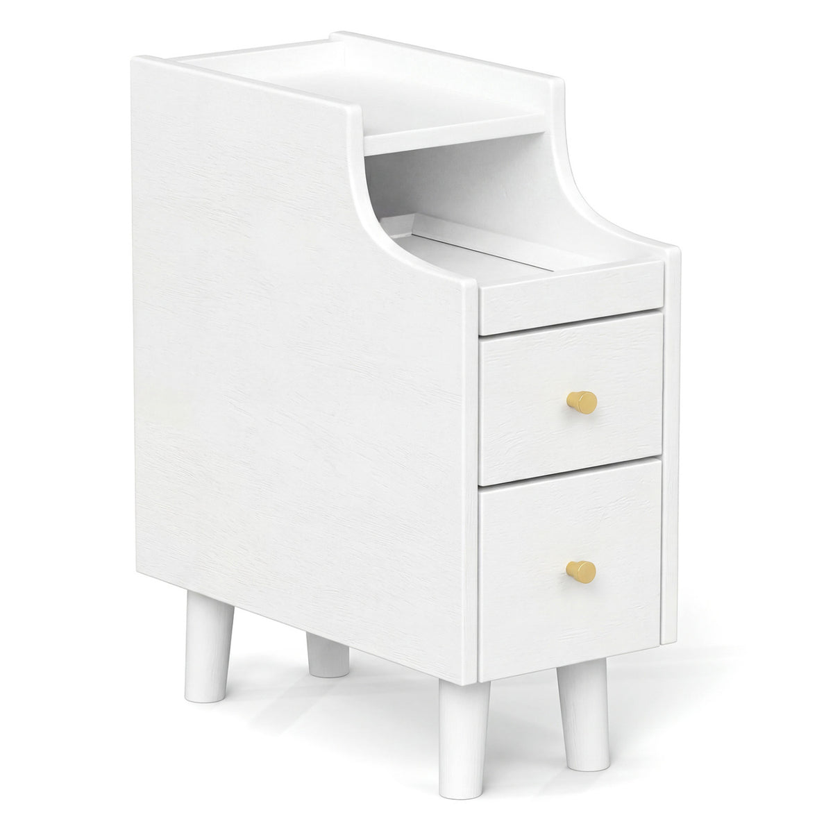Wood Nightstand with Pull-Out Tray & 2 Drawers - White