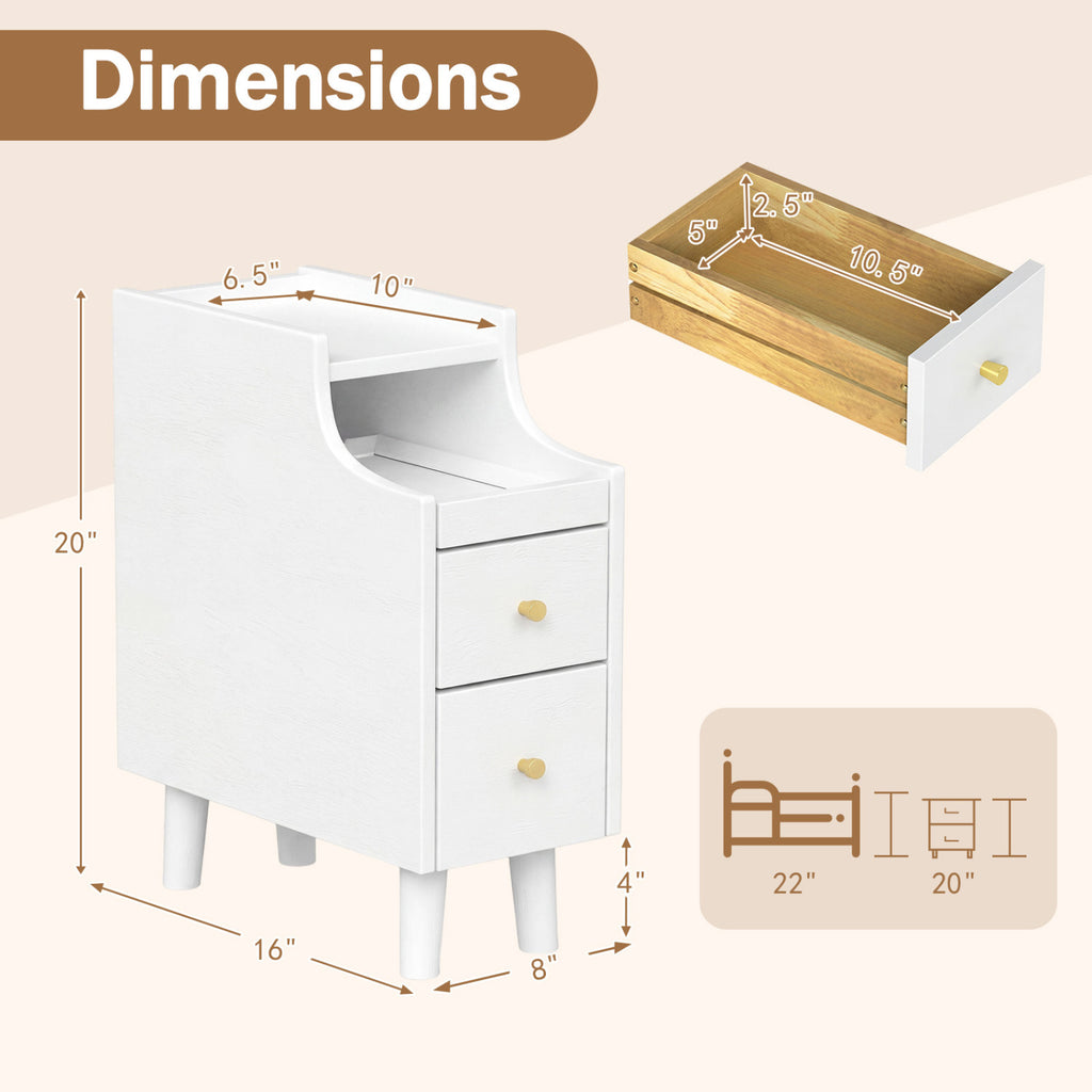 Wood Nightstand with Pull-Out Tray & 2 Drawers - White