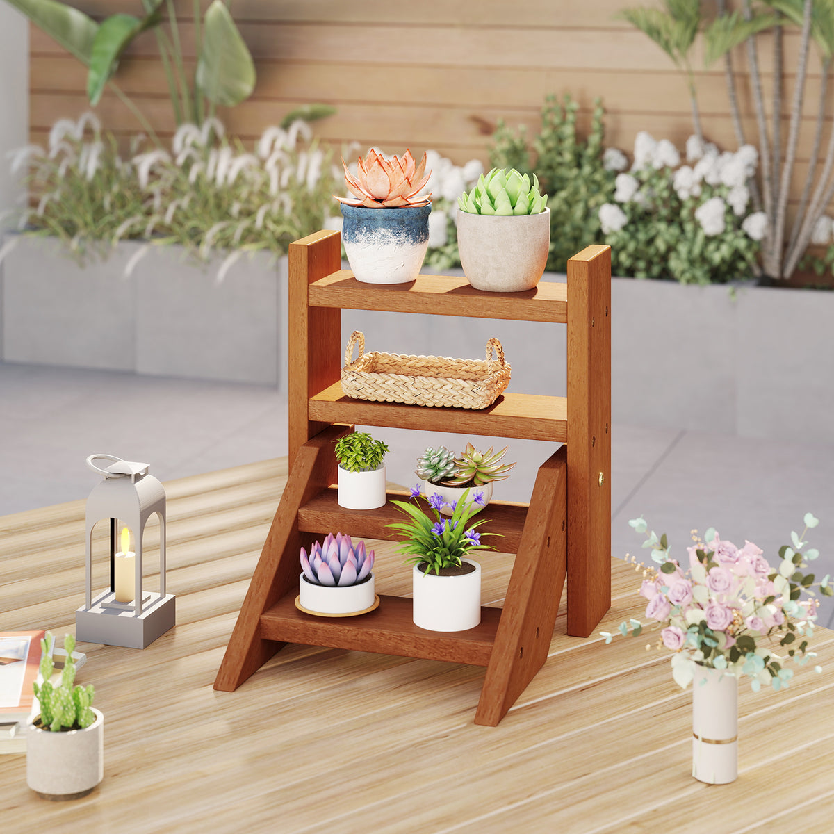 Solid Wood 4-Tier Plant Stand for Flowerpots