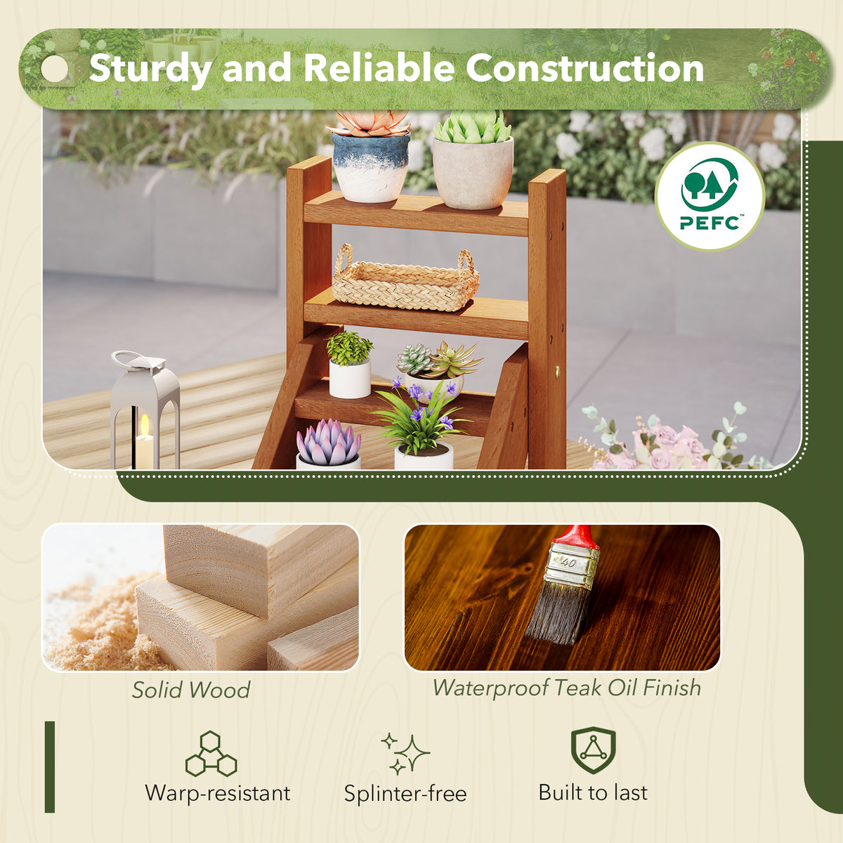Solid Wood 4-Tier Plant Stand for Flowerpots
