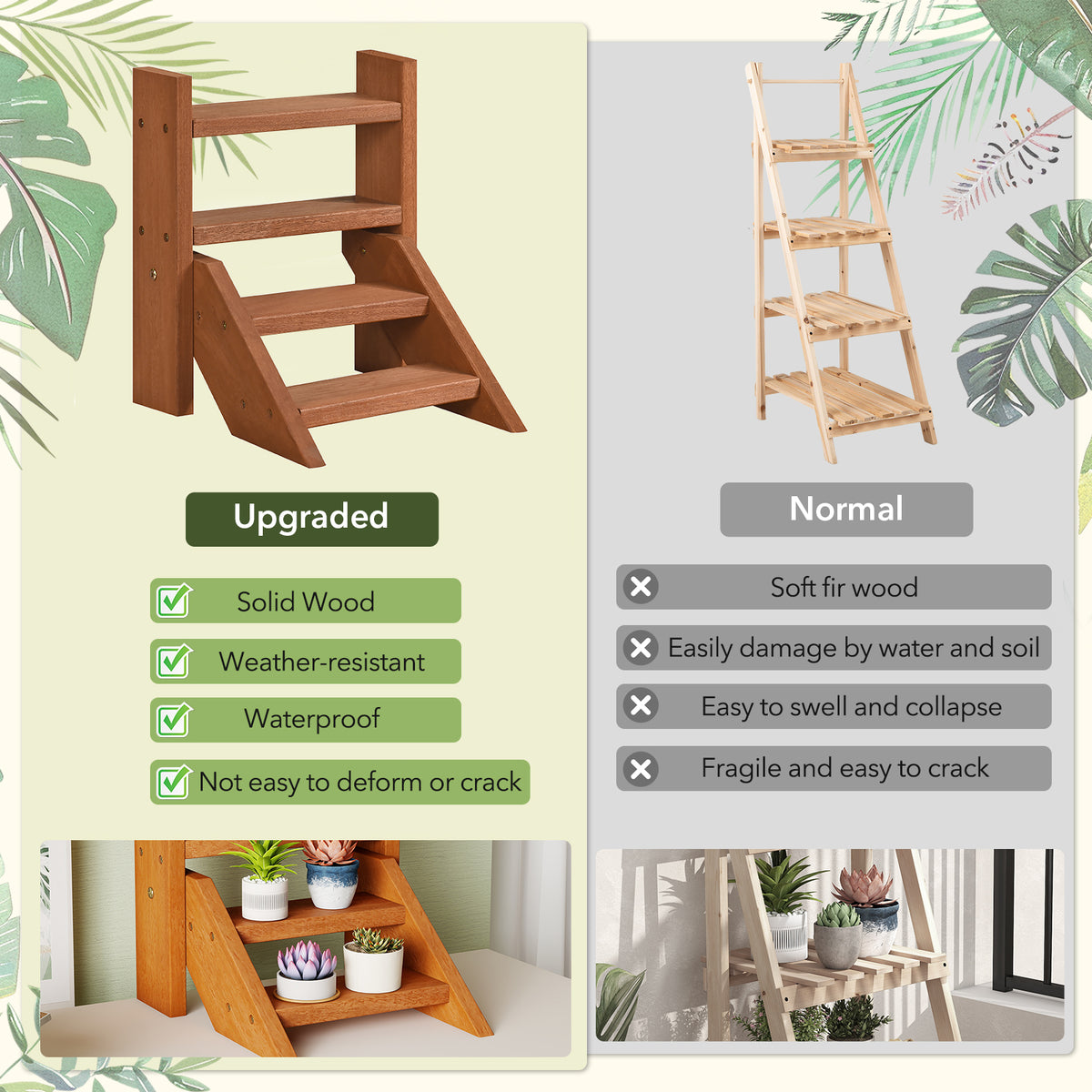 Solid Wood 4-Tier Plant Stand for Flowerpots