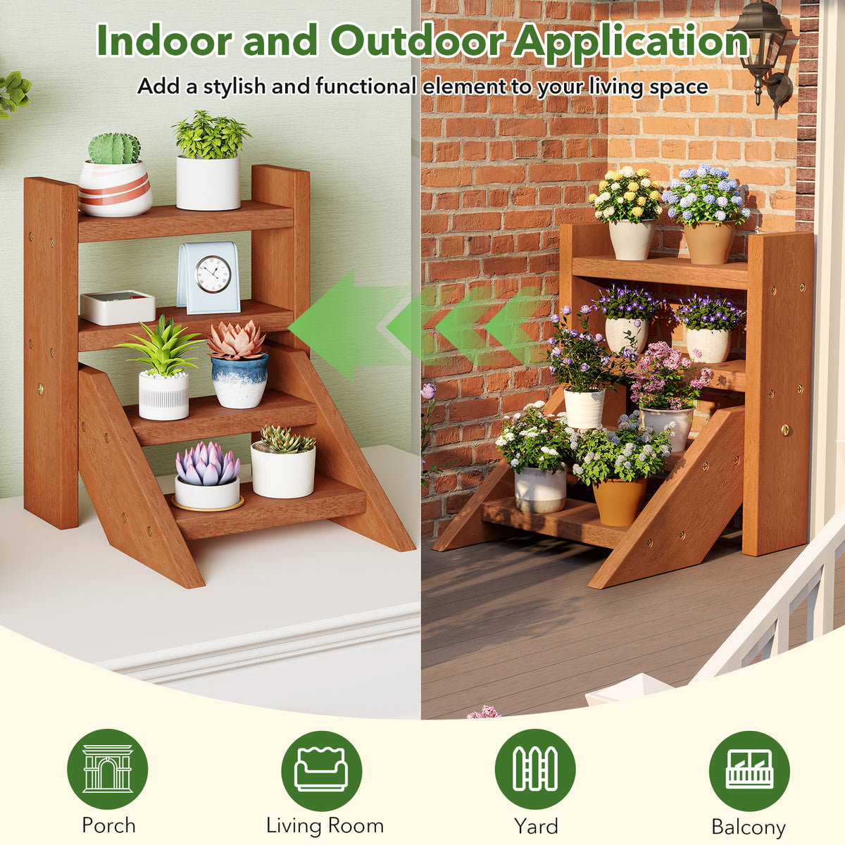 Solid Wood 4-Tier Plant Stand for Flowerpots