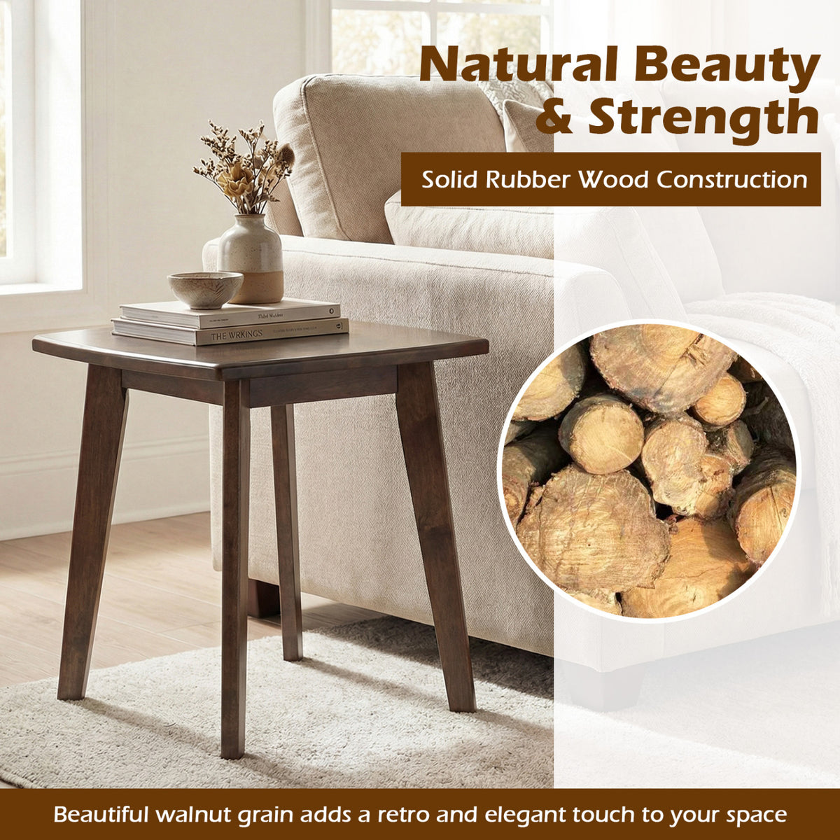 Solid Wood Side Table Square End Table Walnut