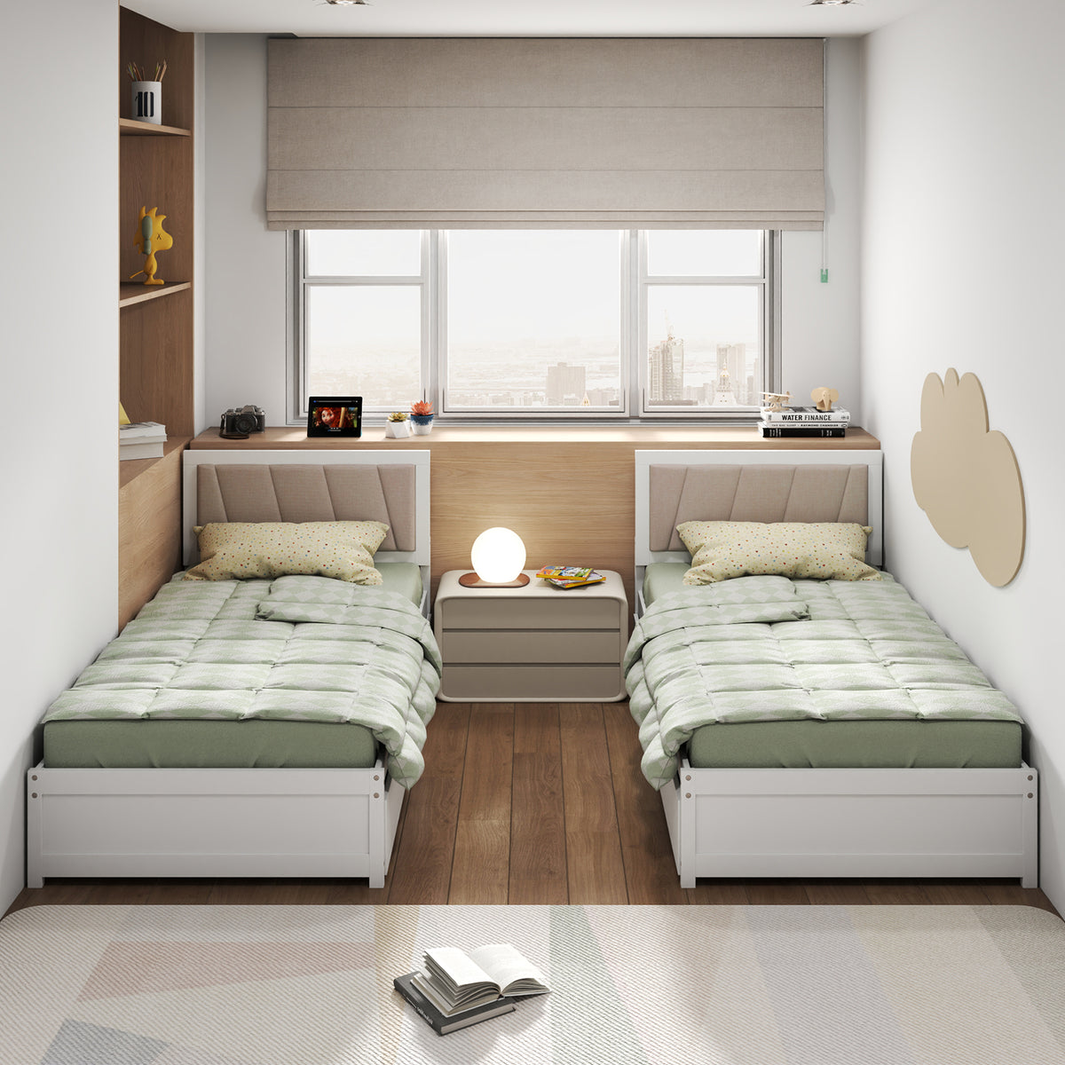 Twin Size Bed Frame with Storage Drawers & Upholstered Headboard