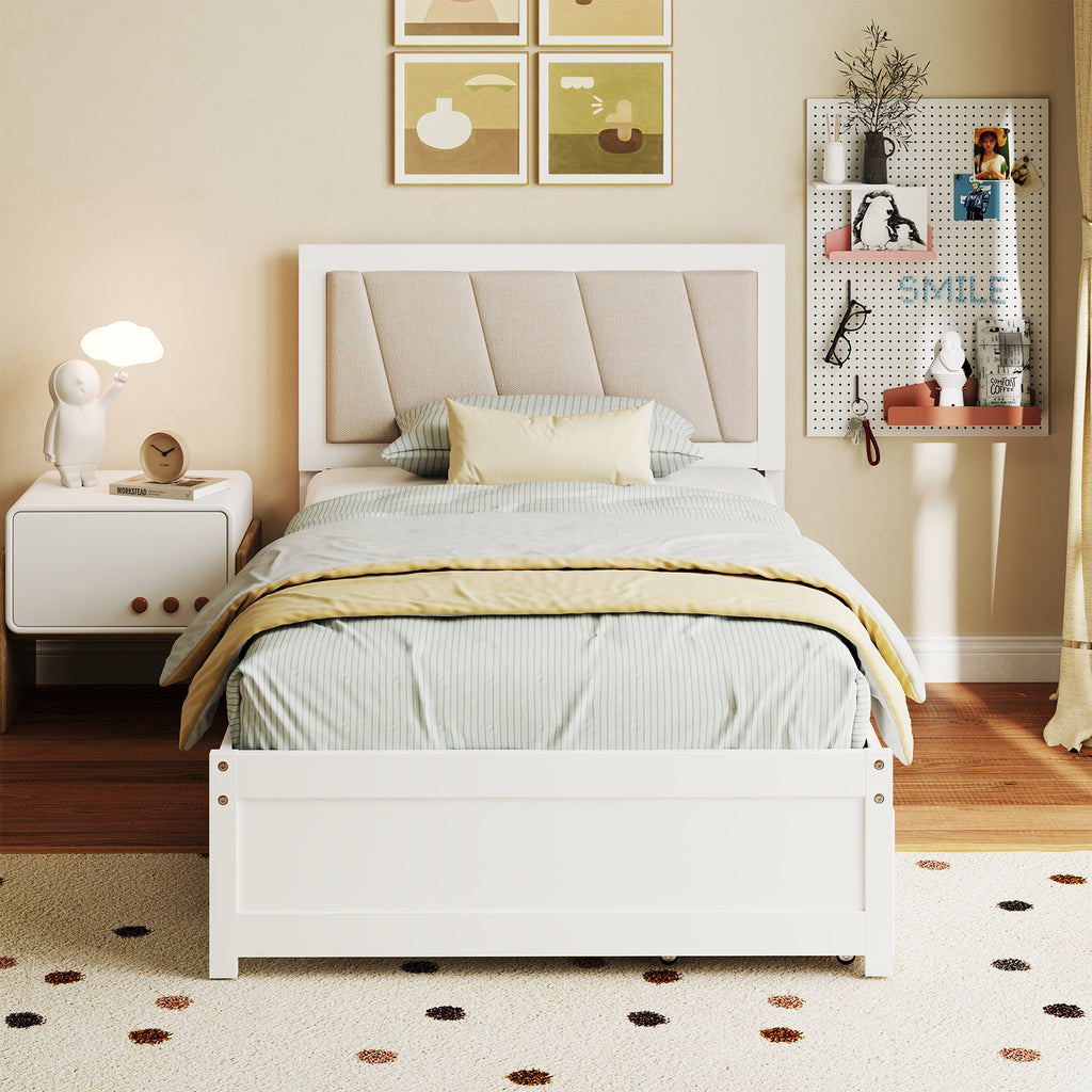 Twin Size Bed Frame with Storage Drawers & Upholstered Headboard