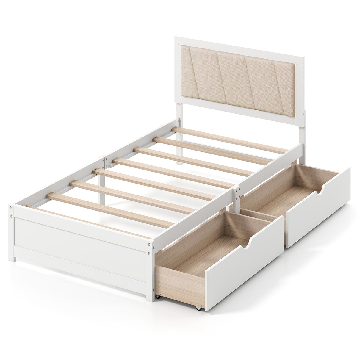 Twin Size Bed Frame with Storage Drawers & Upholstered Headboard