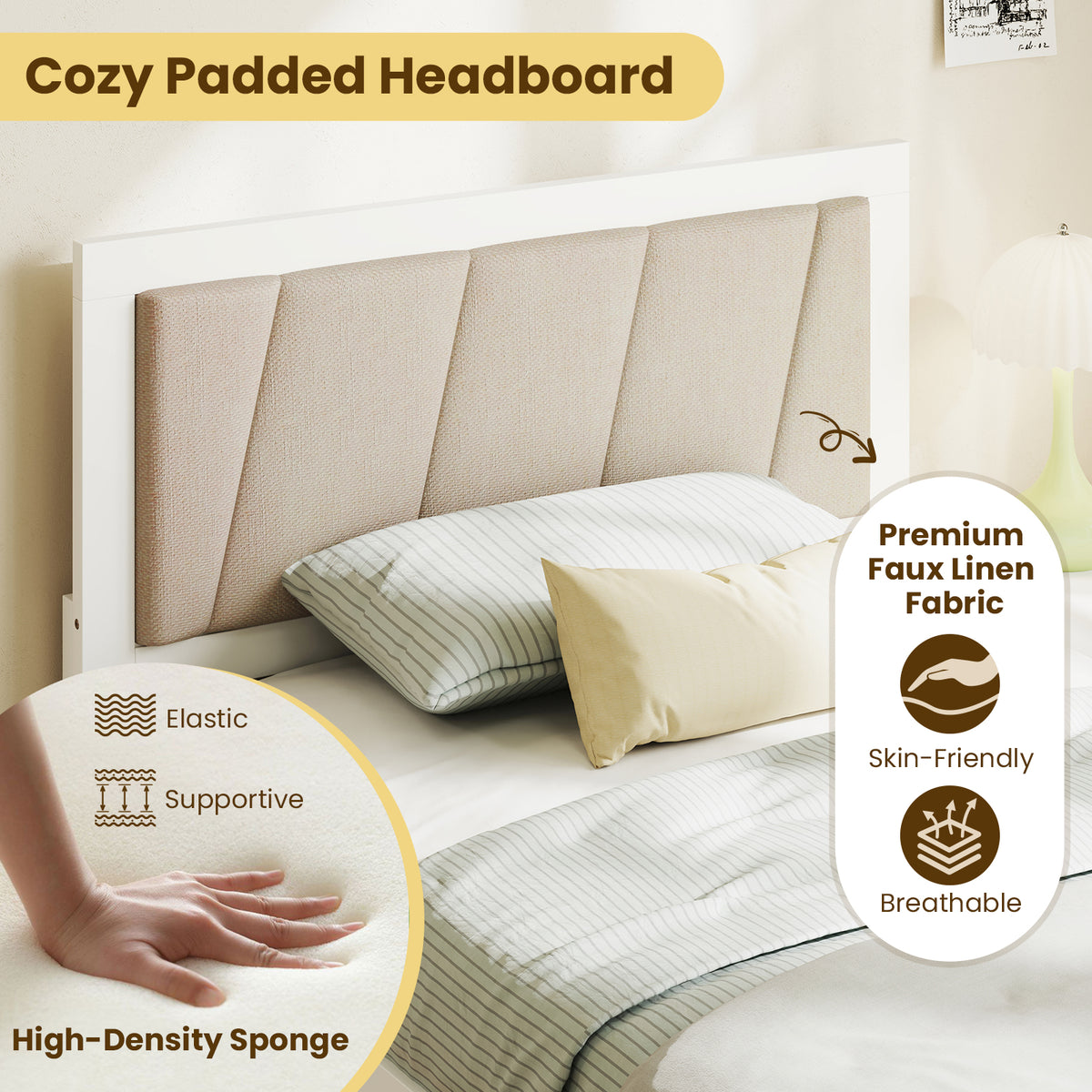 Twin Size Bed Frame with Storage Drawers & Upholstered Headboard